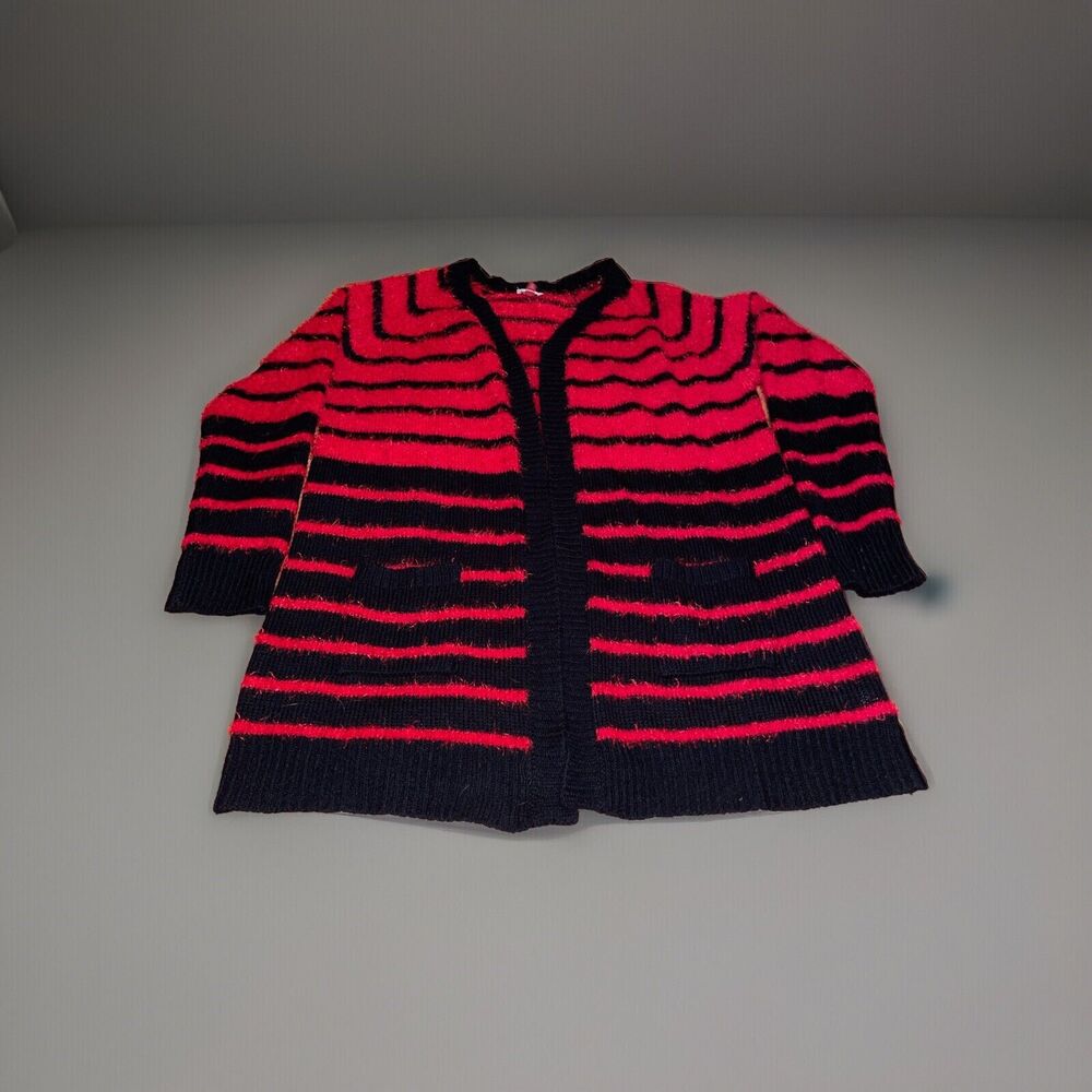 LEI Fuzzy Red and Black Stripe Cardigan Sweater Tunic Length Juniors Size XXL